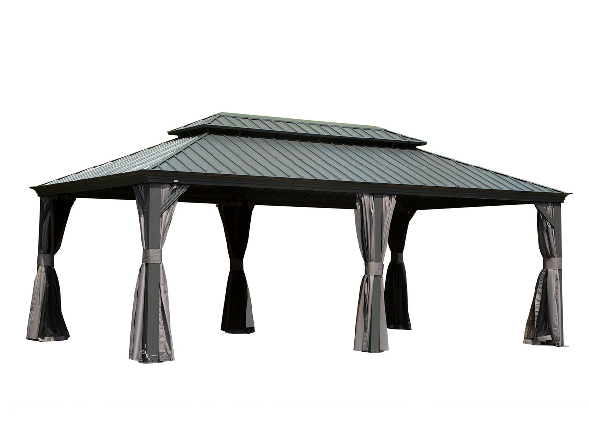 14' X 20' Hardtop Gazebo Outdoor Metal Gazebo Canopy with Galvanized Steel Double Roof, Aluminum Frame, Curtains and Netting for Patio, Deck, Garden, Grey