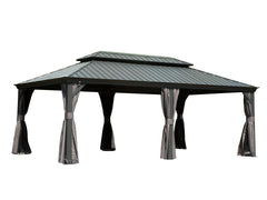 14' X 20' Hardtop Gazebo Outdoor Metal Gazebo Canopy with Galvanized Steel Double Roof, Aluminum Frame, Curtains and Netting for Patio, Deck, Garden, Grey