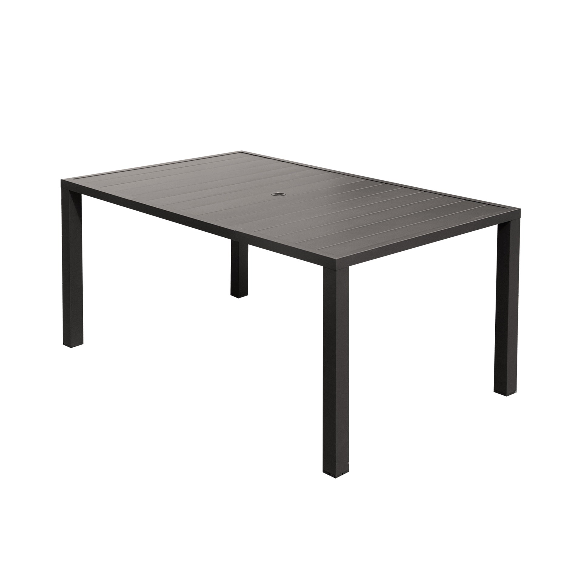 Outdoor Dining Table for 6 Person, Rectangular Slatted Metal Patio Table for Deck Garden Lawn Backyard Use with Umbrella Hole, Brown