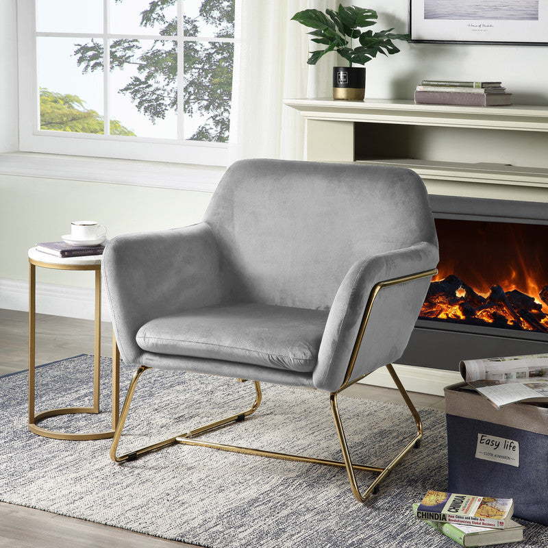 Kyra 29.5"W Gray Velvet Accent Chair with Metal Base