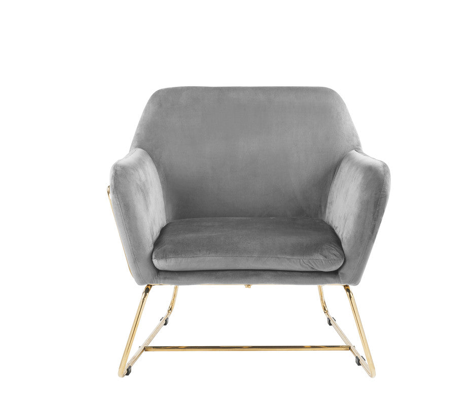 Kyra 29.5"W Gray Velvet Accent Chair with Metal Base