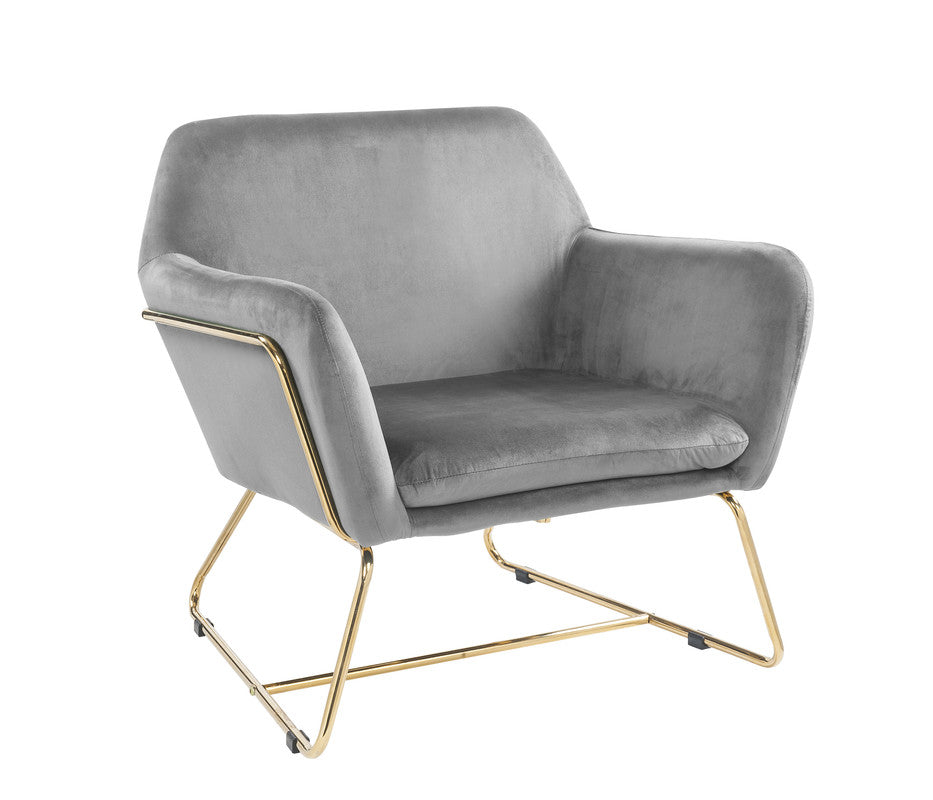 Kyra 29.5"W Gray Velvet Accent Chair with Metal Base