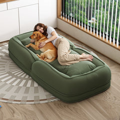 Upholstered  Human Dog Bed for Adults and Pets, Foldable Lazy Sofa Bed with 5 Adjustable Position, Includes 2 Soft Pillows for Bedroom, Living Room, Reading Corner(Green)