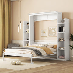 Queen Size Murphy Bed Wall Bed with Shelves and LED Lights,White(OLD SKU:LP000695AAK)