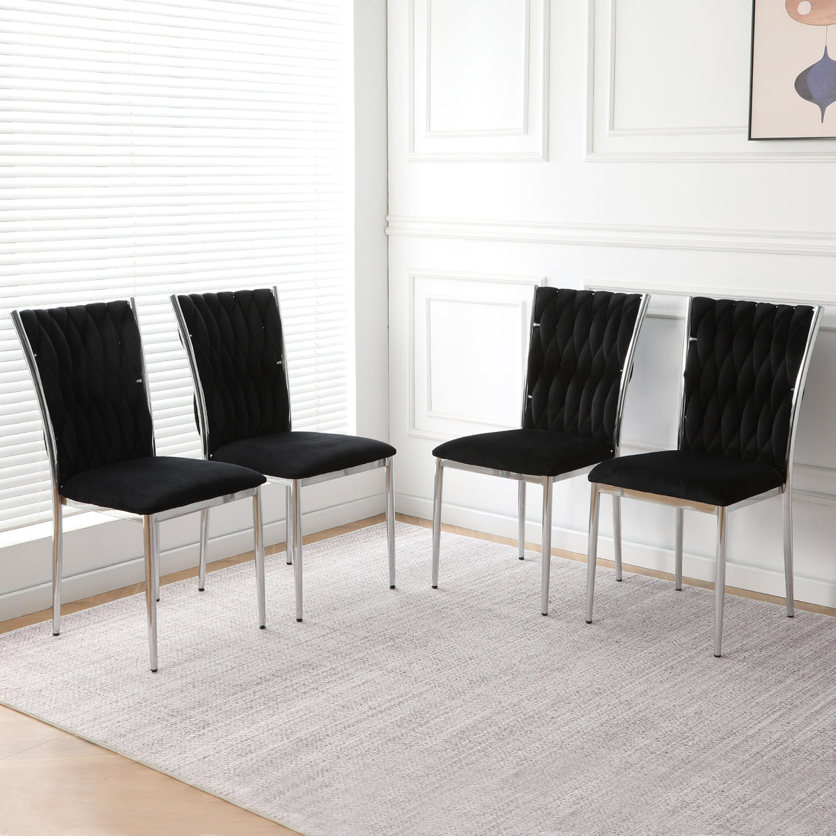 Modern simple black velvet dining chair, family bedroom stool back student table chair, Electroplated metal chair legs, suitable for dining room kitchen bedroom (set of 4)
