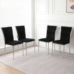 Modern simple black velvet dining chair, family bedroom stool back student table chair, Electroplated metal chair legs, suitable for dining room kitchen bedroom (set of 4)