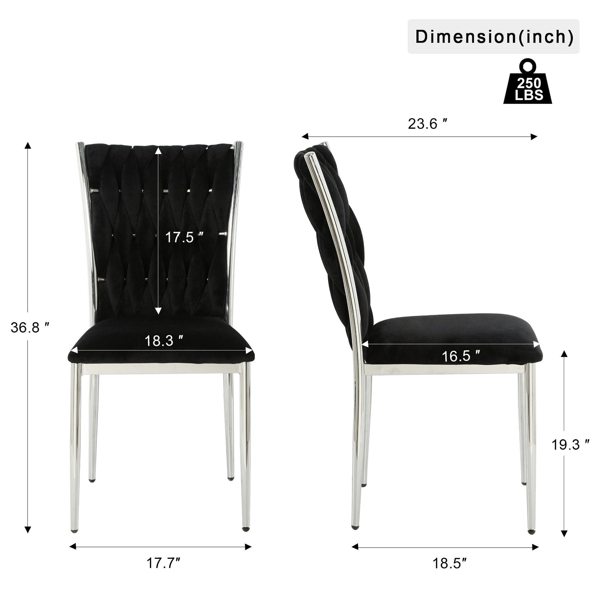 Modern simple black velvet dining chair, family bedroom stool back student table chair, Electroplated metal chair legs, suitable for dining room kitchen bedroom (set of 4)