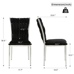 Modern simple black velvet dining chair, family bedroom stool back student table chair, Electroplated metal chair legs, suitable for dining room kitchen bedroom (set of 4)