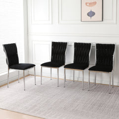 Modern simple black velvet dining chair, family bedroom stool back student table chair, Electroplated metal chair legs, suitable for dining room kitchen bedroom (set of 4)