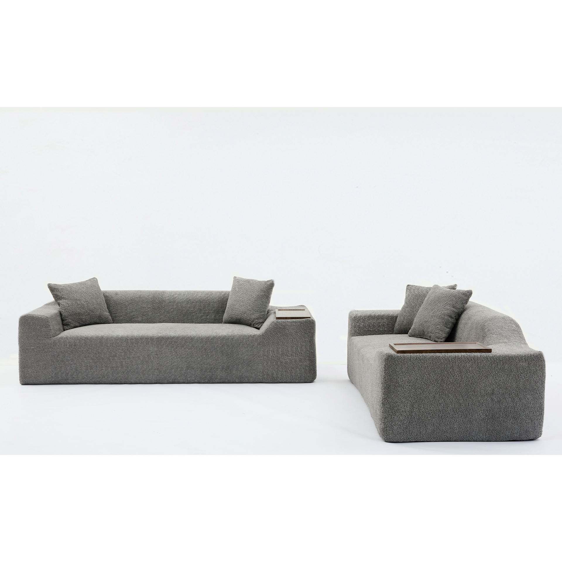2 Piece Boucle Cloud Sofa Set, Upholstered Sofa Set, Modern 3 Seater and 2 Seater Sofa with MDF End Table for Living Room ,Apartment,3+2 couch,Boucle,Dark Gray