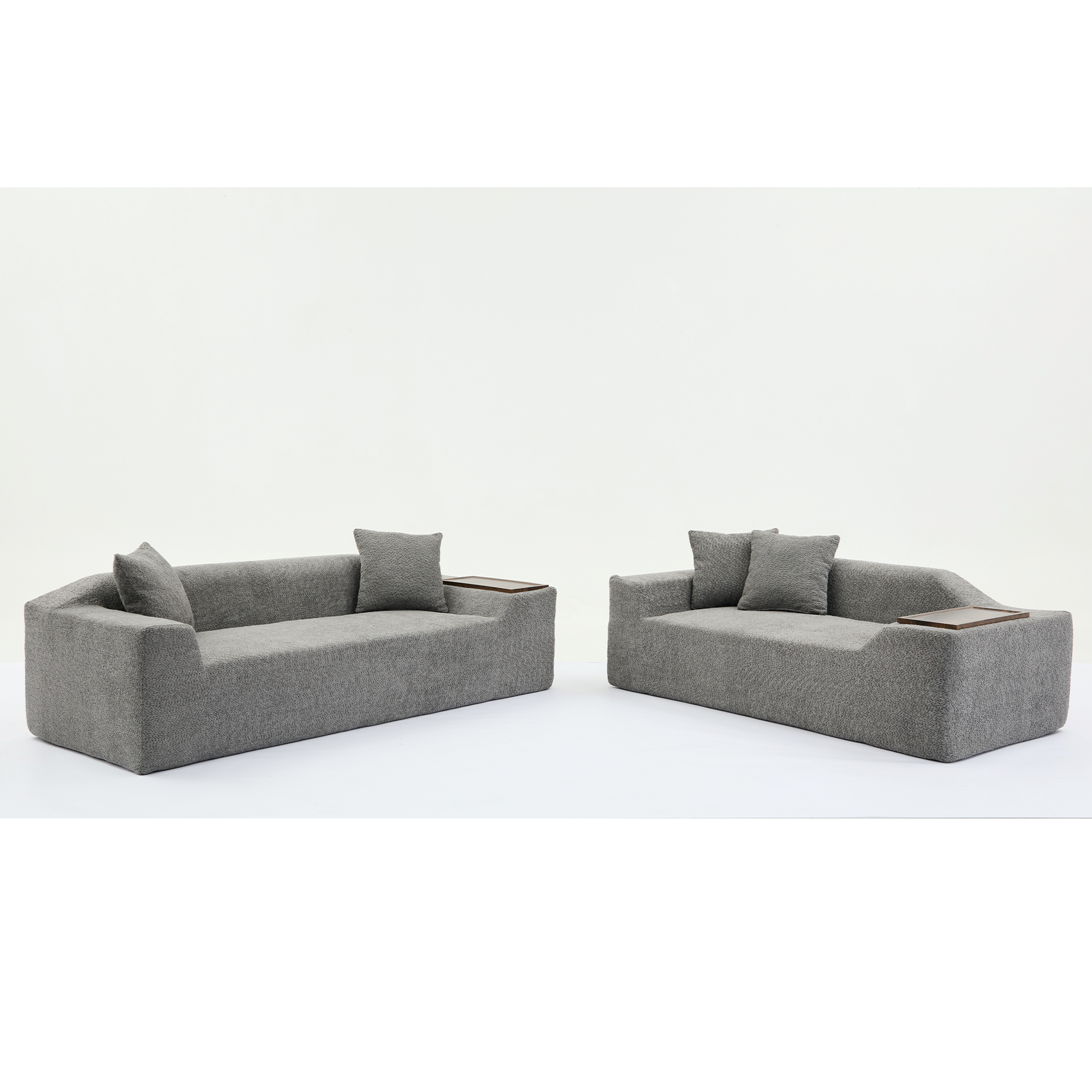 2 Piece Boucle Cloud Sofa Set, Upholstered Sofa Set, Modern 3 Seater and 2 Seater Sofa with MDF End Table for Living Room ,Apartment,3+2 couch,Boucle,Dark Gray