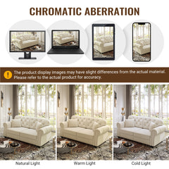 82.6"Upholstered Velvet Sofa with Nailhead Trim and Rolled Armrests,Mid-Century Modern Chesterfield Sofa with Button Tufted,Includes 3 Pillows,Beige/White