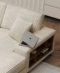 Convertible combination sofa, corduroy fabric, fluffy modern sleeper sofa chair, oversized combination living room double lounge chair,Beige