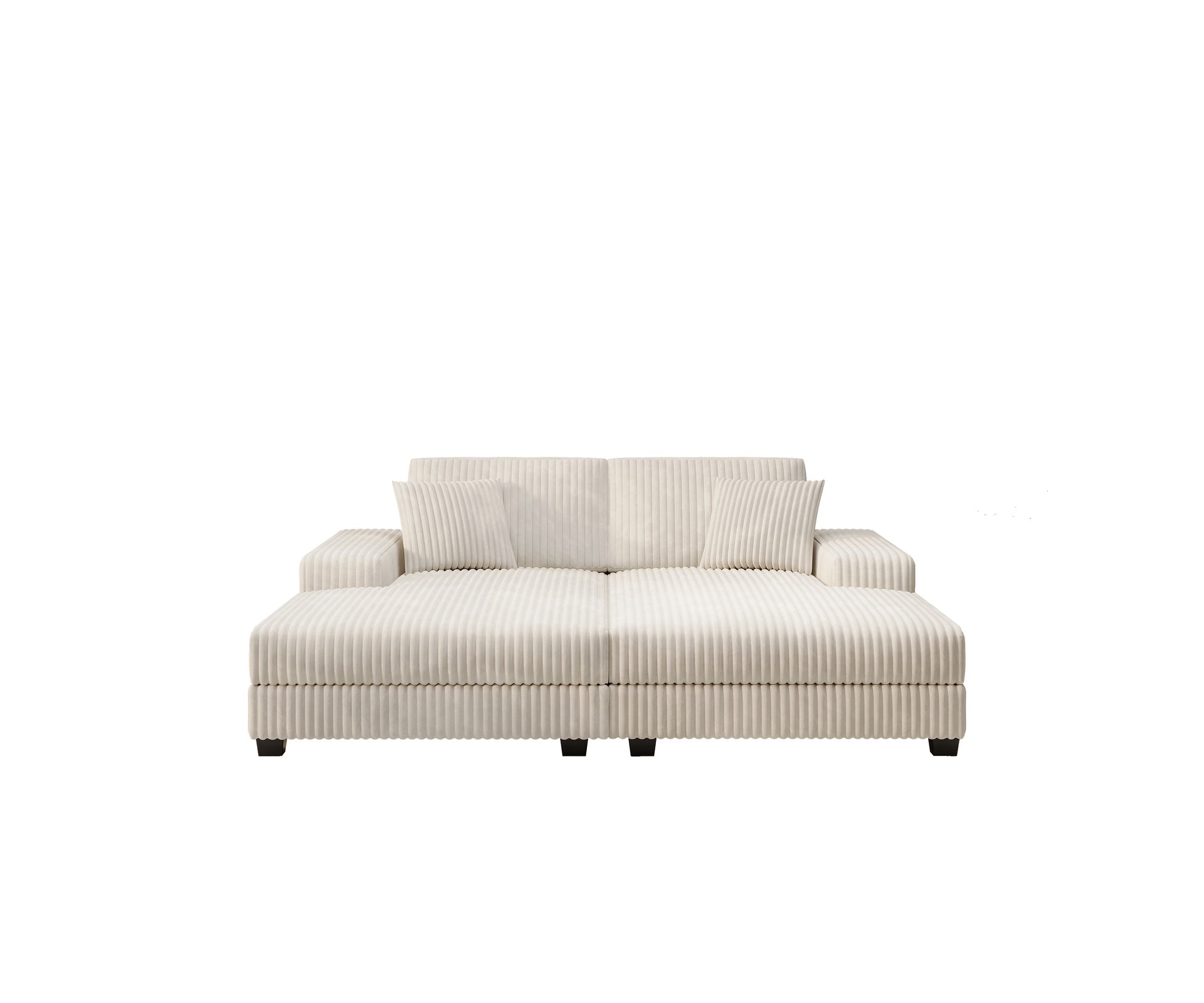 Convertible combination sofa, corduroy fabric, fluffy modern sleeper sofa chair, oversized combination living room double lounge chair,Beige