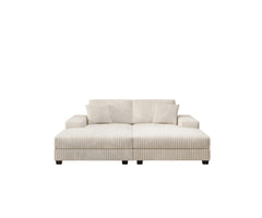 Convertible combination sofa, corduroy fabric, fluffy modern sleeper sofa chair, oversized combination living room double lounge chair,Beige