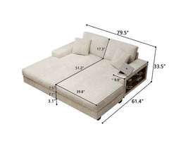 Convertible combination sofa, corduroy fabric, fluffy modern sleeper sofa chair, oversized combination living room double lounge chair,Beige