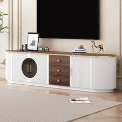 VIBE HAUS 70.8'' Modern Minimalist TV Stand for TVs up to 80 Inches, Entertainment Center with 3 Drawers and 1 Shelf, Metal Handles and 2 Cabinets for Living room