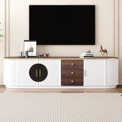 VIBE HAUS 70.8'' Modern Minimalist TV Stand for TVs up to 80 Inches, Entertainment Center with 3 Drawers and 1 Shelf, Metal Handles and 2 Cabinets for Living room