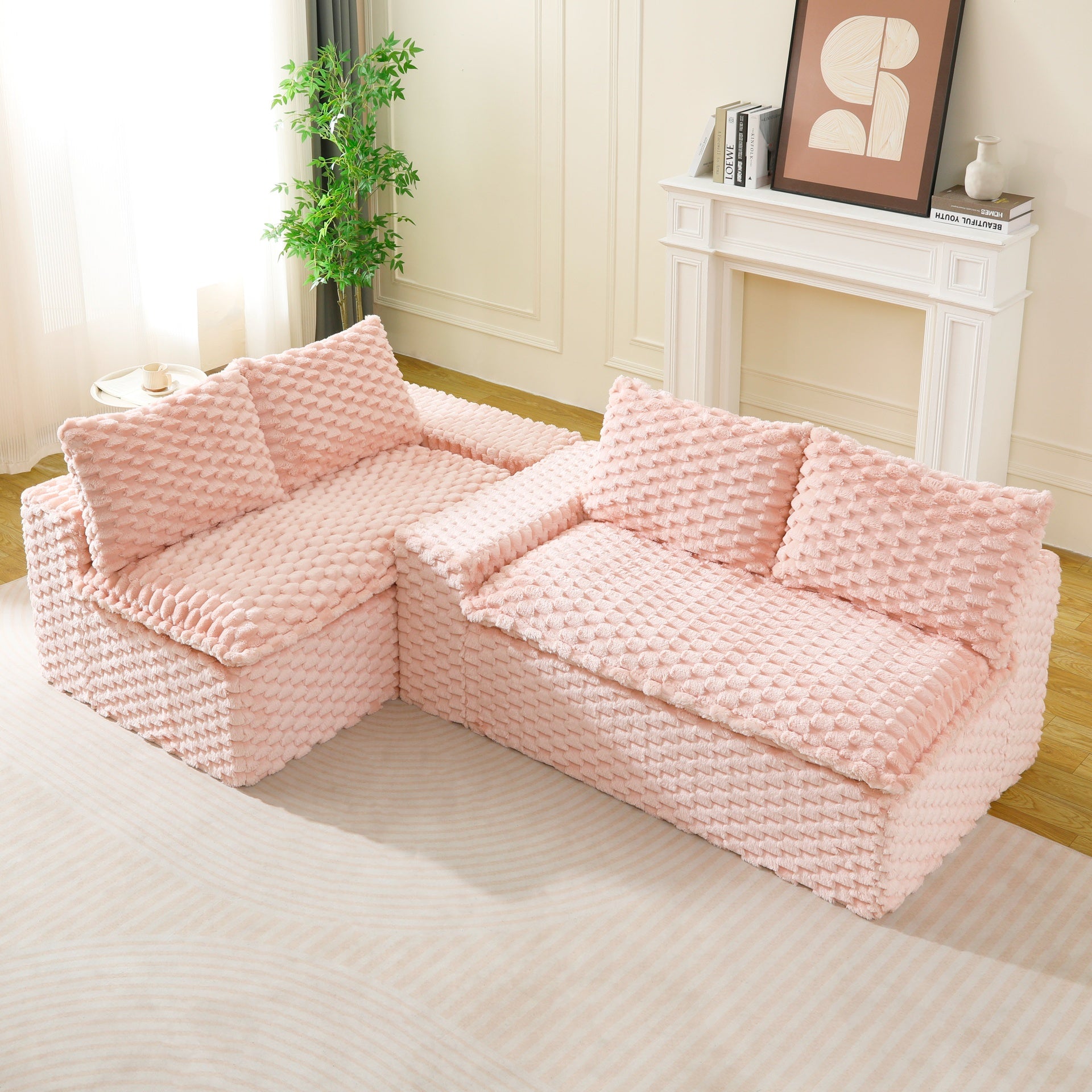 Luxury Pink  Turtle Velvet Multifunctional Sofa - Arrangeable in Single Row, Side-by-Side or Facing Each Other, Stylish Living Room Furniture for Cozy Home Decor
