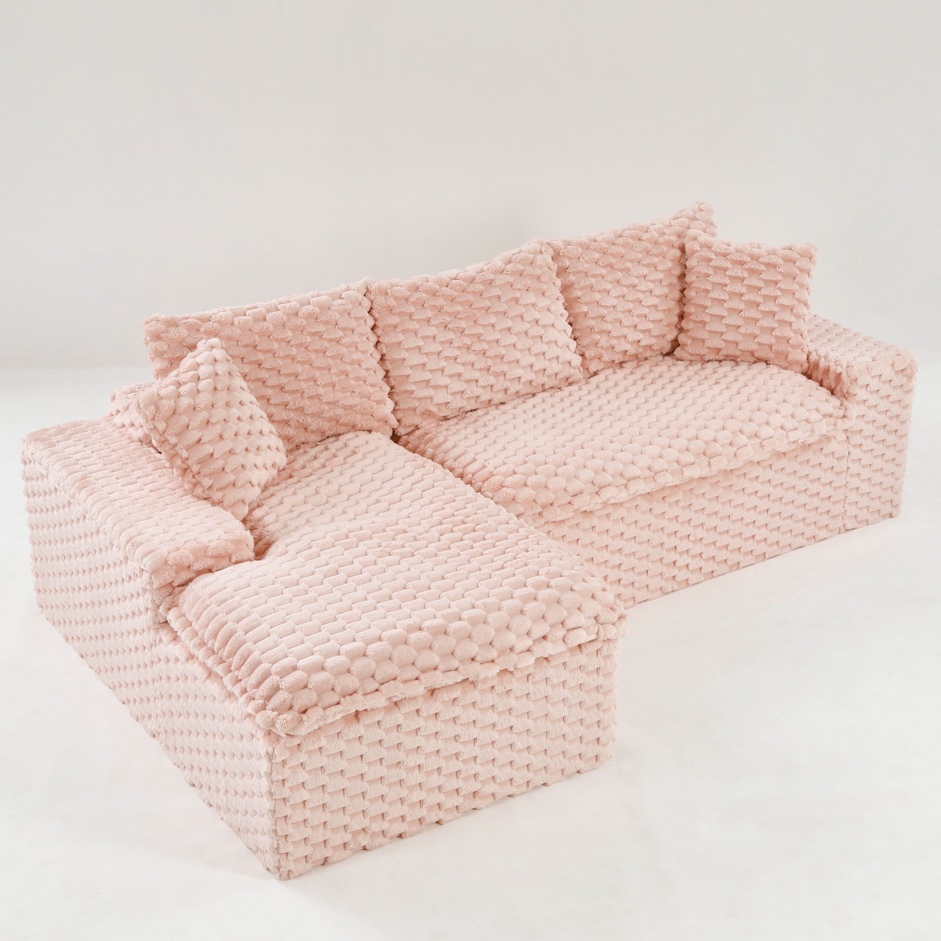 Pink Turtle Velvet Versatile Sofa: Convertible Twin-Seat with Left Chaise Lounge (Plush Reclining Lounger for Cozy Leisure), Featuring Face-to-Face Seating, Switchable Between L-Shape and Straight