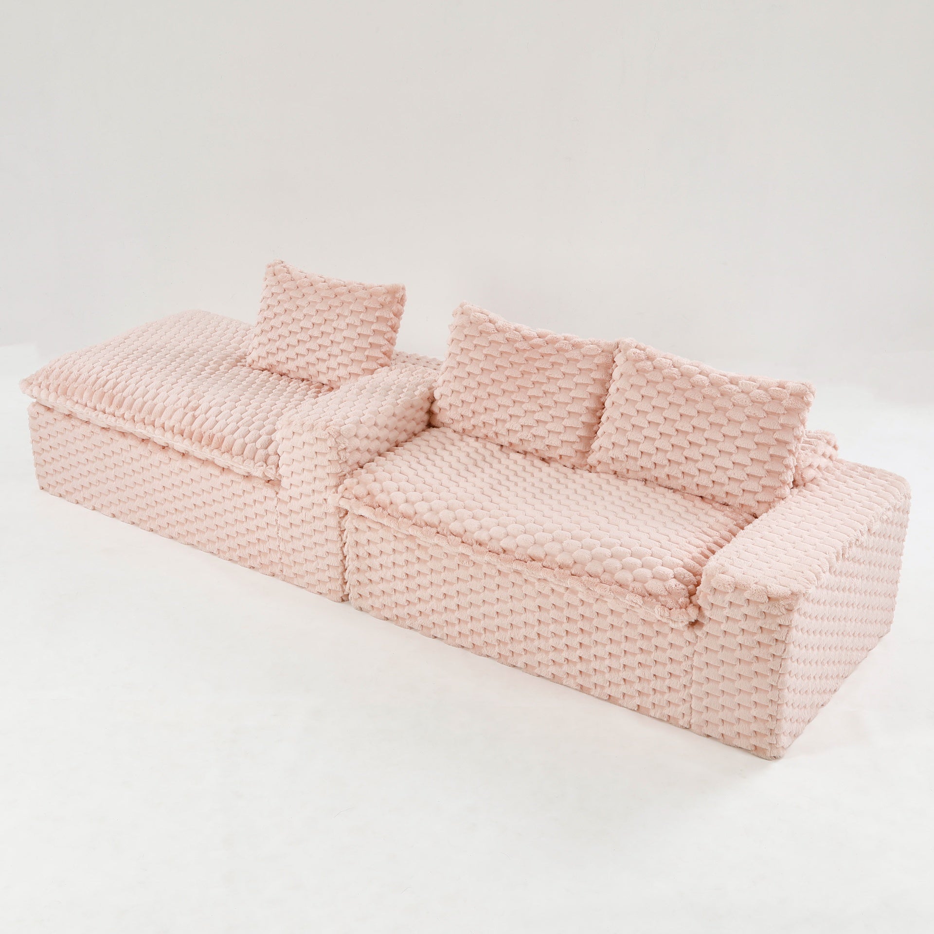 Pink Turtle Velvet Versatile Sofa: Convertible Twin-Seat with Left Chaise Lounge (Plush Reclining Lounger for Cozy Leisure), Featuring Face-to-Face Seating, Switchable Between L-Shape and Straight