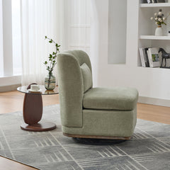 25.2 "Wide Modern Chenille Cushioned Armless Metal Base 360° Swivel Chair with Pillow, Suitable for Living Room, Family Room, Bedroom, Lounge Area, Office.  Pale Green