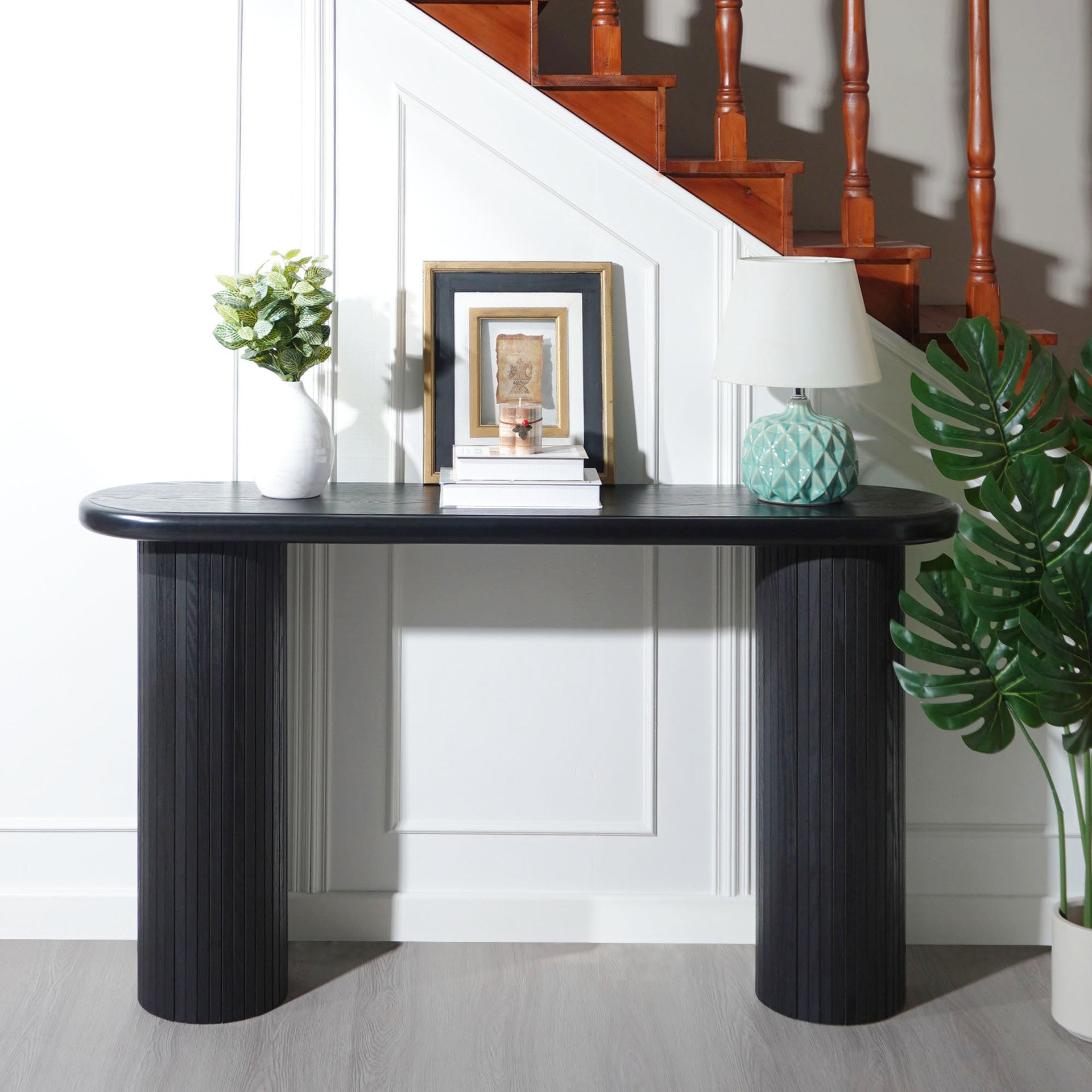 Wood Console Table, Modern Black Console Table, 56" W fluted entryway table,Black Entry Table Narrow Console Table Modern Hallway Table Modern Sofa Table for Living Room