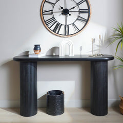 Wood Console Table, Modern Black Console Table, 56" W fluted entryway table,Black Entry Table Narrow Console Table Modern Hallway Table Modern Sofa Table for Living Room
