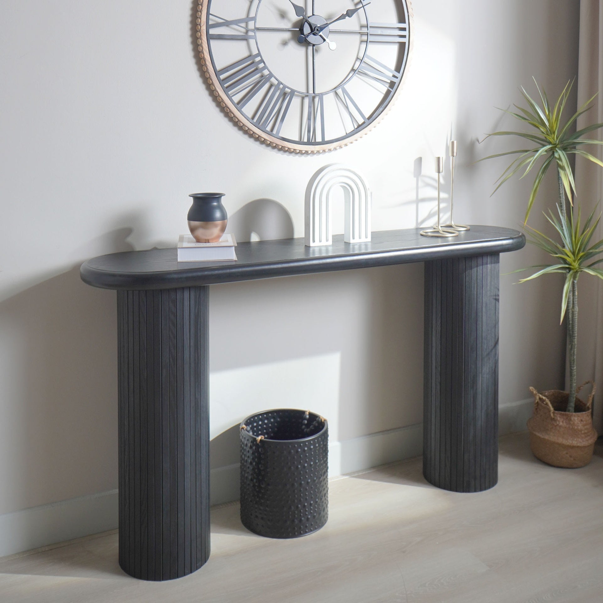 Wood Console Table, Modern Black Console Table, 56" W fluted entryway table,Black Entry Table Narrow Console Table Modern Hallway Table Modern Sofa Table for Living Room