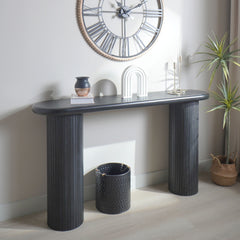 Wood Console Table, Modern Black Console Table, 56" W fluted entryway table,Black Entry Table Narrow Console Table Modern Hallway Table Modern Sofa Table for Living Room