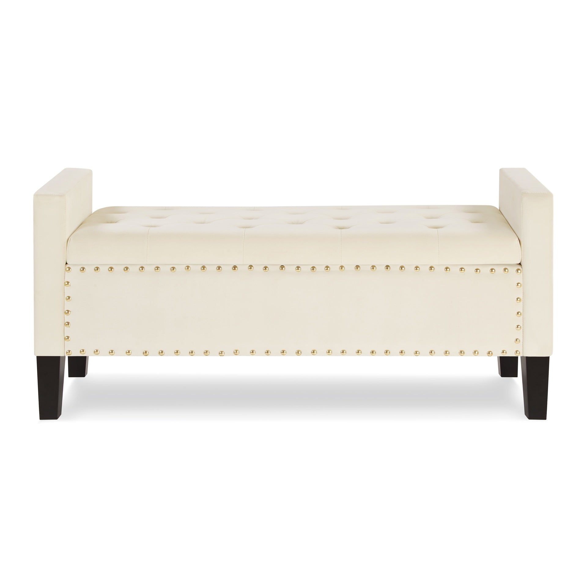 Upholstered Tufted Button Storage Bench with nails trim,Entryway Living Room Soft Padded Seat with Armrest,Bed Bench - Cream