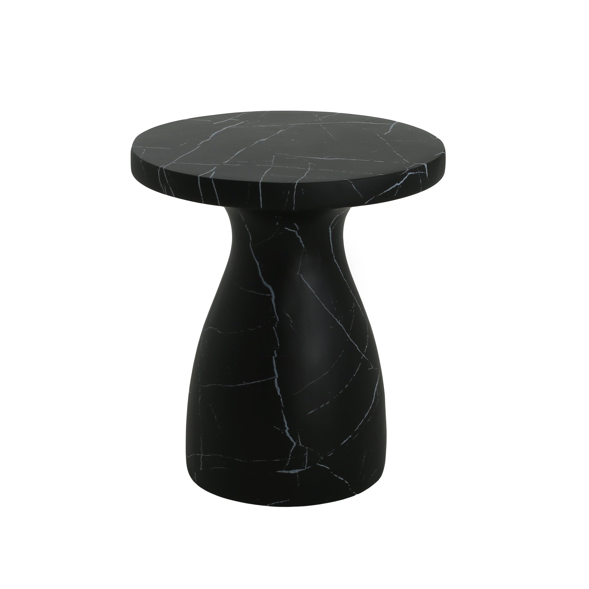 Outdoor Travertine MGO Side Table,Light Weight Concrete End Table,Black Marble Effect