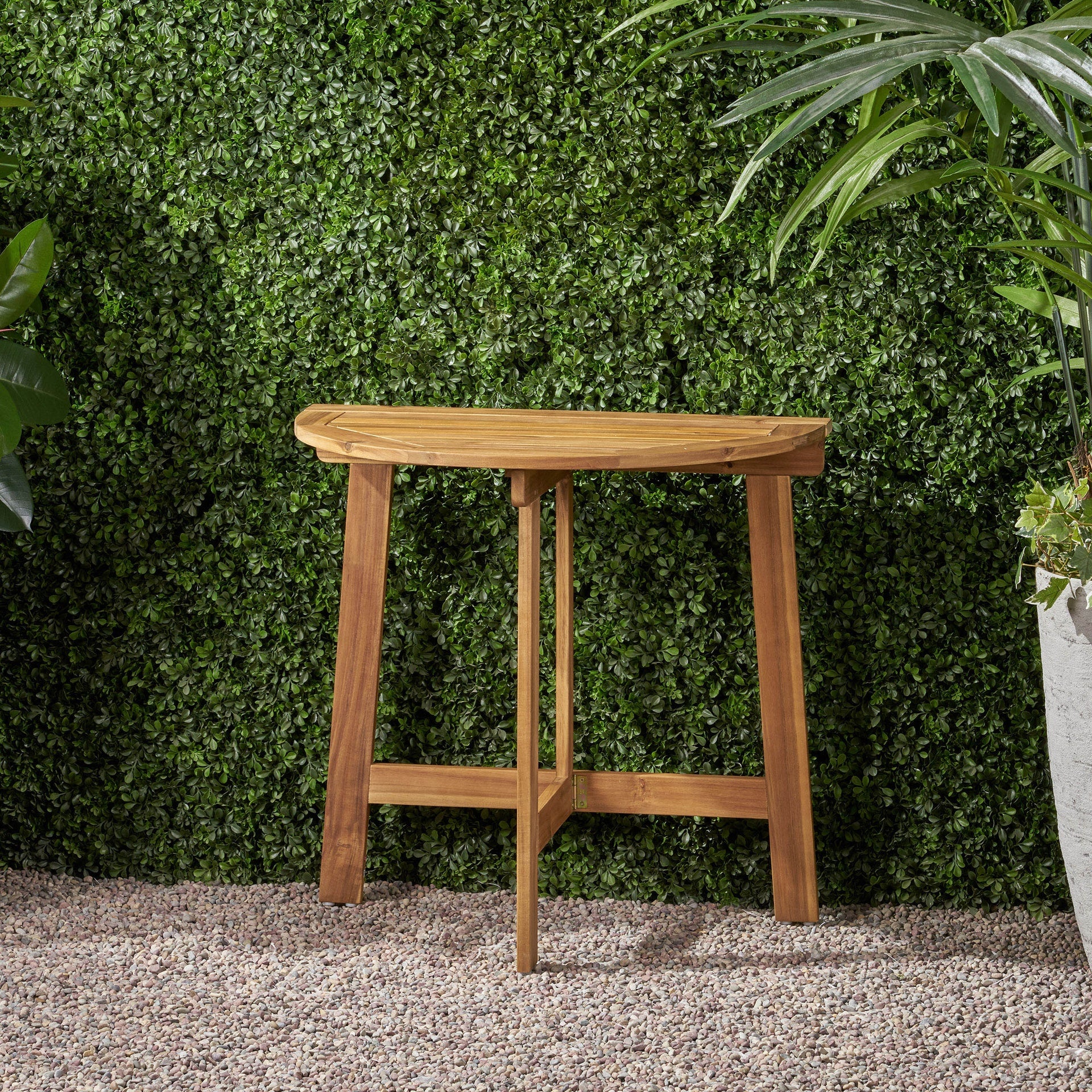 Outdoor Half-Round Folding Acacia Wood Bistro Table, Natural