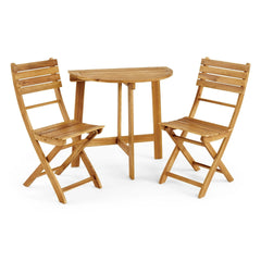 Outdoor Acacia Wood 3 Piece Half Round Folding Bistro Set, Natural