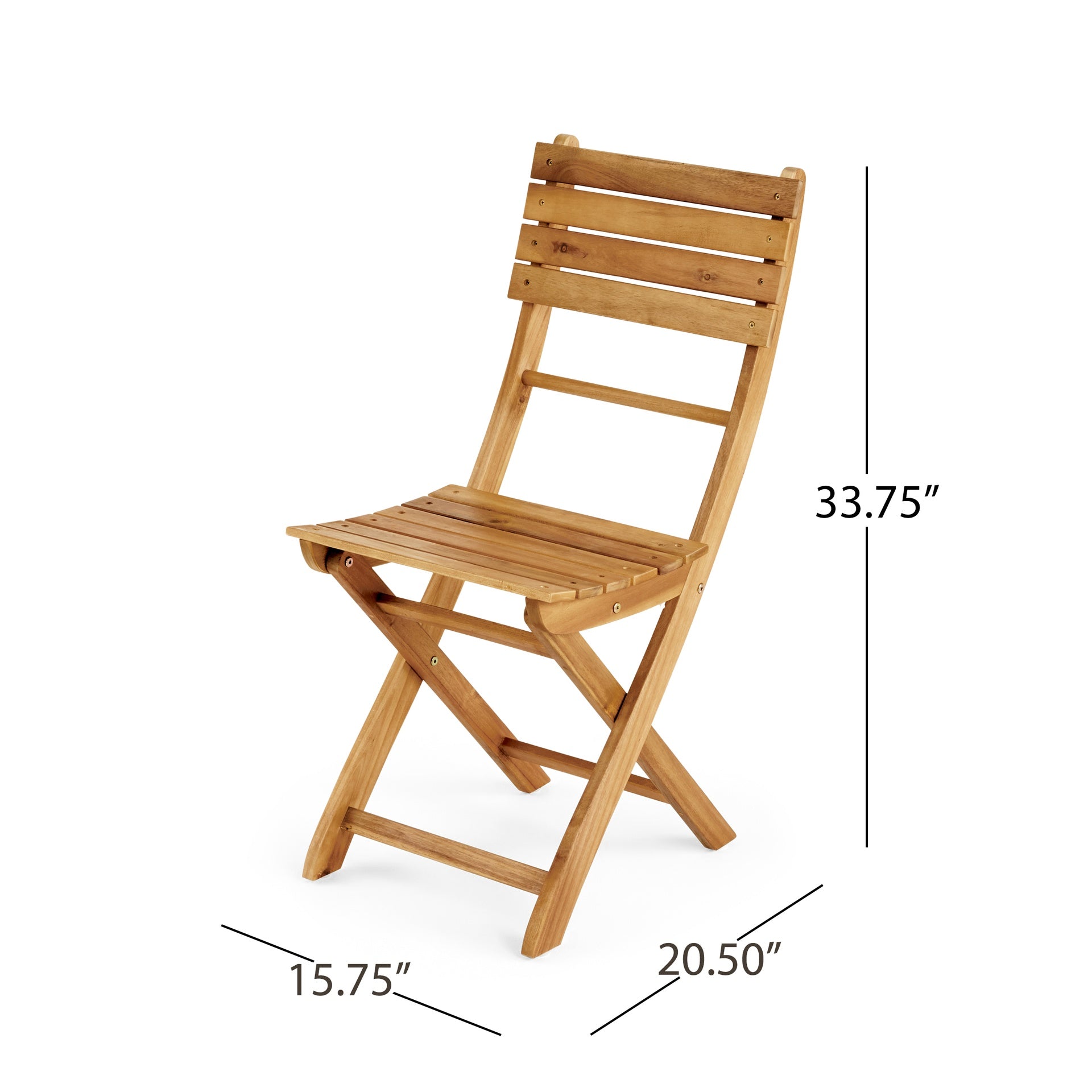 Outdoor Acacia Wood 3 Piece Half Round Folding Bistro Set, Natural