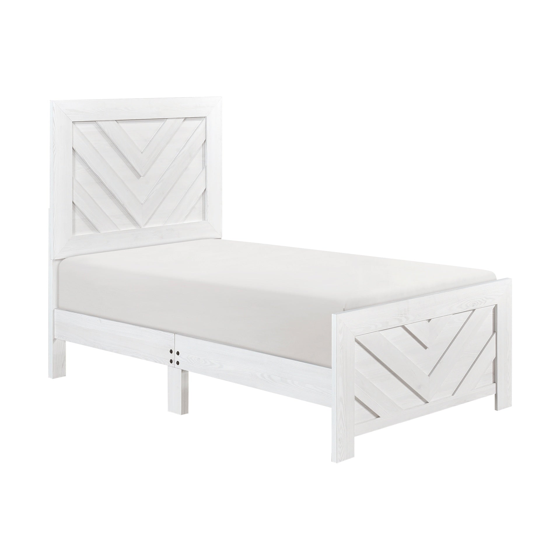 Contemporary White Finish Twin Size Panel Bed Wooden Bedroom Furniture 1pc, Bed in a Box