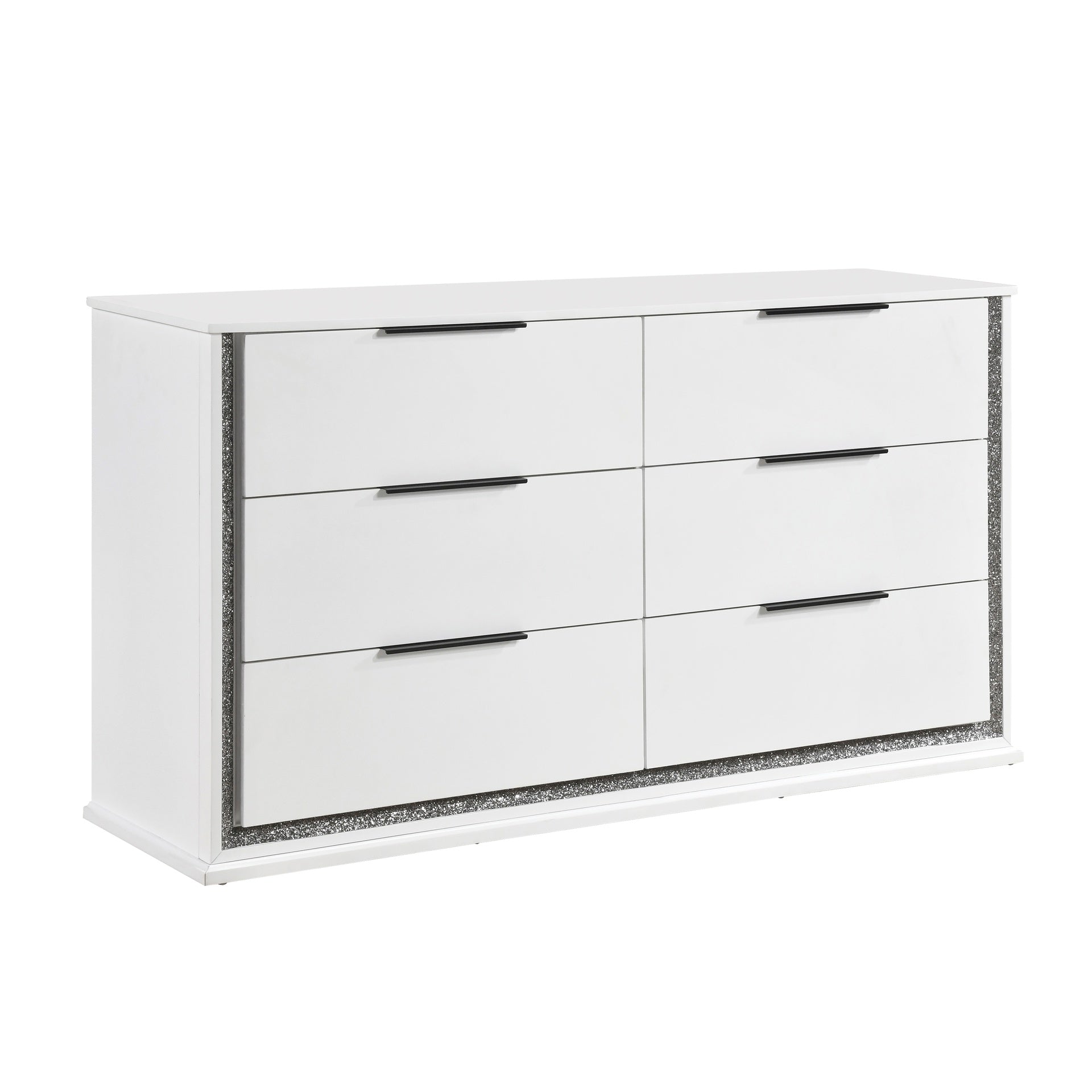 Contemporary Glam White Finish Dresser with 6 Drawers LED Light 8-Colors Bedroom Furniture 1pc Storage Cabinet