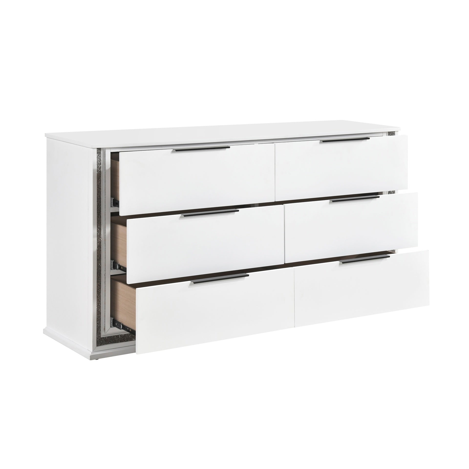 Contemporary Glam White Finish Dresser with 6 Drawers LED Light 8-Colors Bedroom Furniture 1pc Storage Cabinet