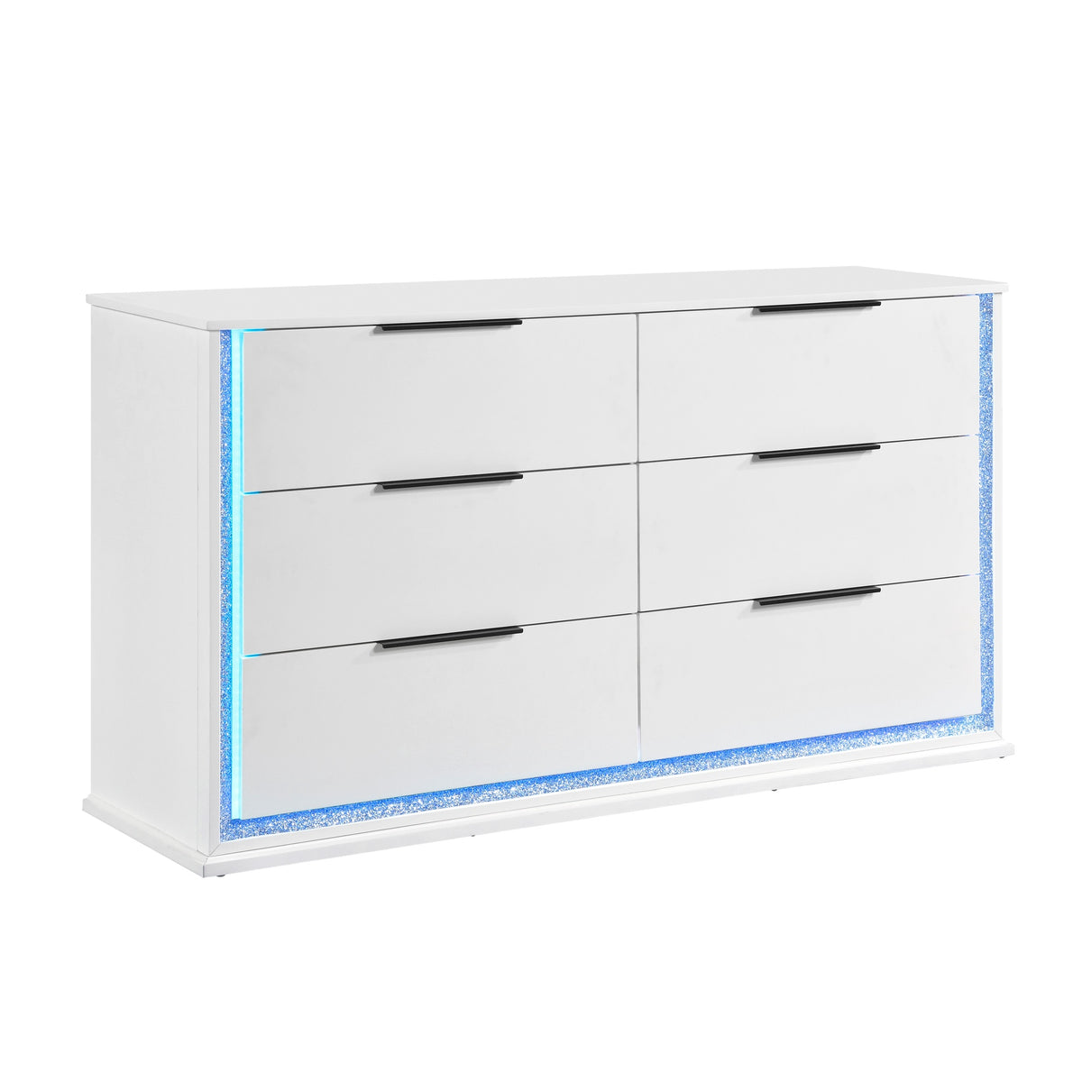Contemporary Glam White Finish Dresser with 6 Drawers LED Light 8-Colors Bedroom Furniture 1pc Storage Cabinet