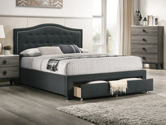 California King Size Bed 1pc Button Tufted Arch Design Headboard Storage Footboard Chaorcoal Finish Bedroom Furniture
