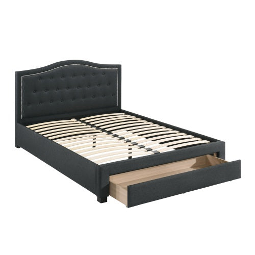 California King Size Bed 1pc Button Tufted Arch Design Headboard Storage Footboard Chaorcoal Finish Bedroom Furniture