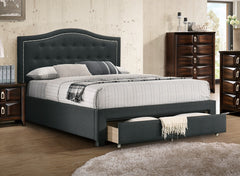 California King Size Bed 1pc Button Tufted Arch Design Headboard Storage Footboard Chaorcoal Finish Bedroom Furniture
