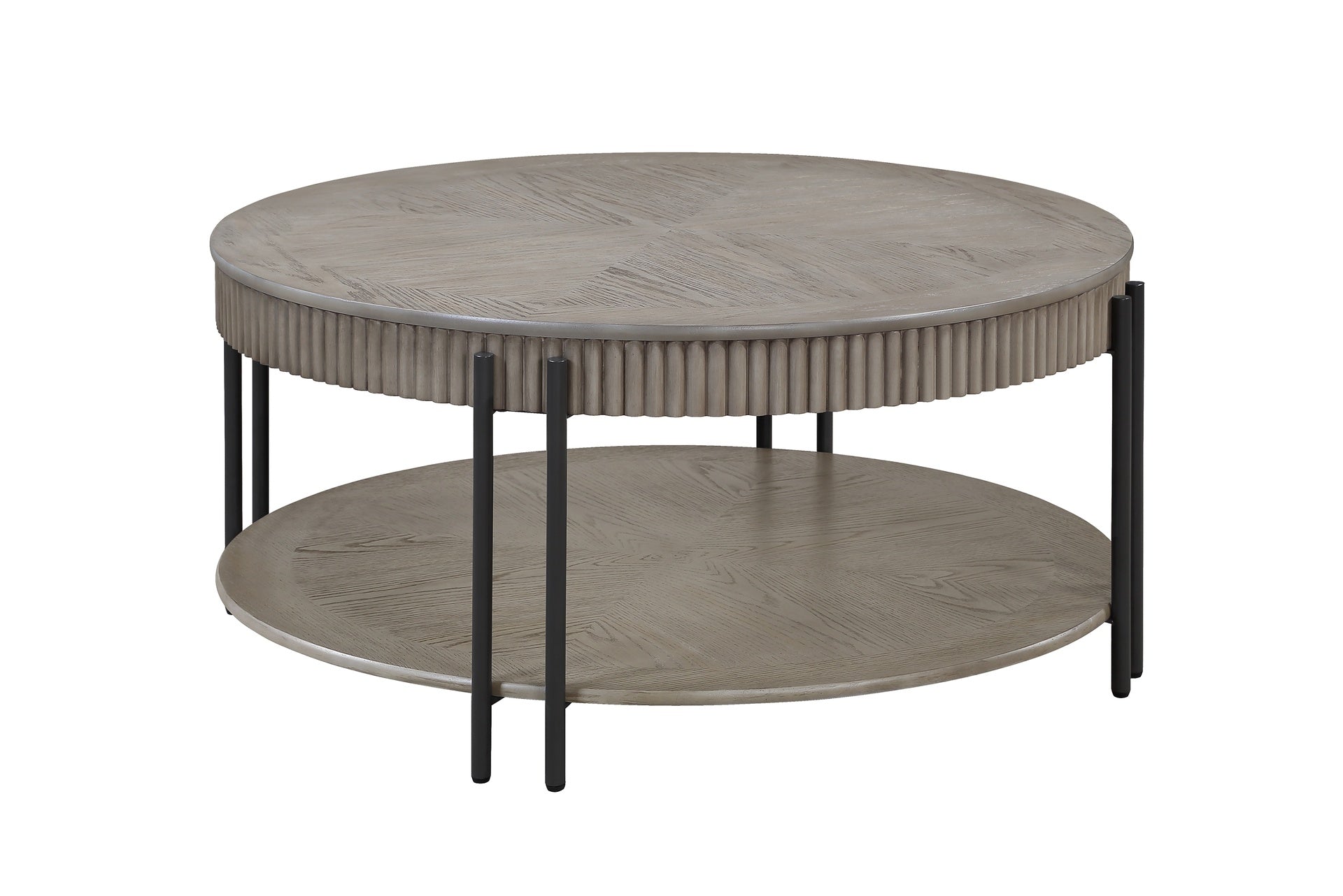 3pc Contemporary Round Coffee Table and Two End Table with Storage Shelf Black Brown Tan / Beige Finish Living Room Wooden Modern Furniture