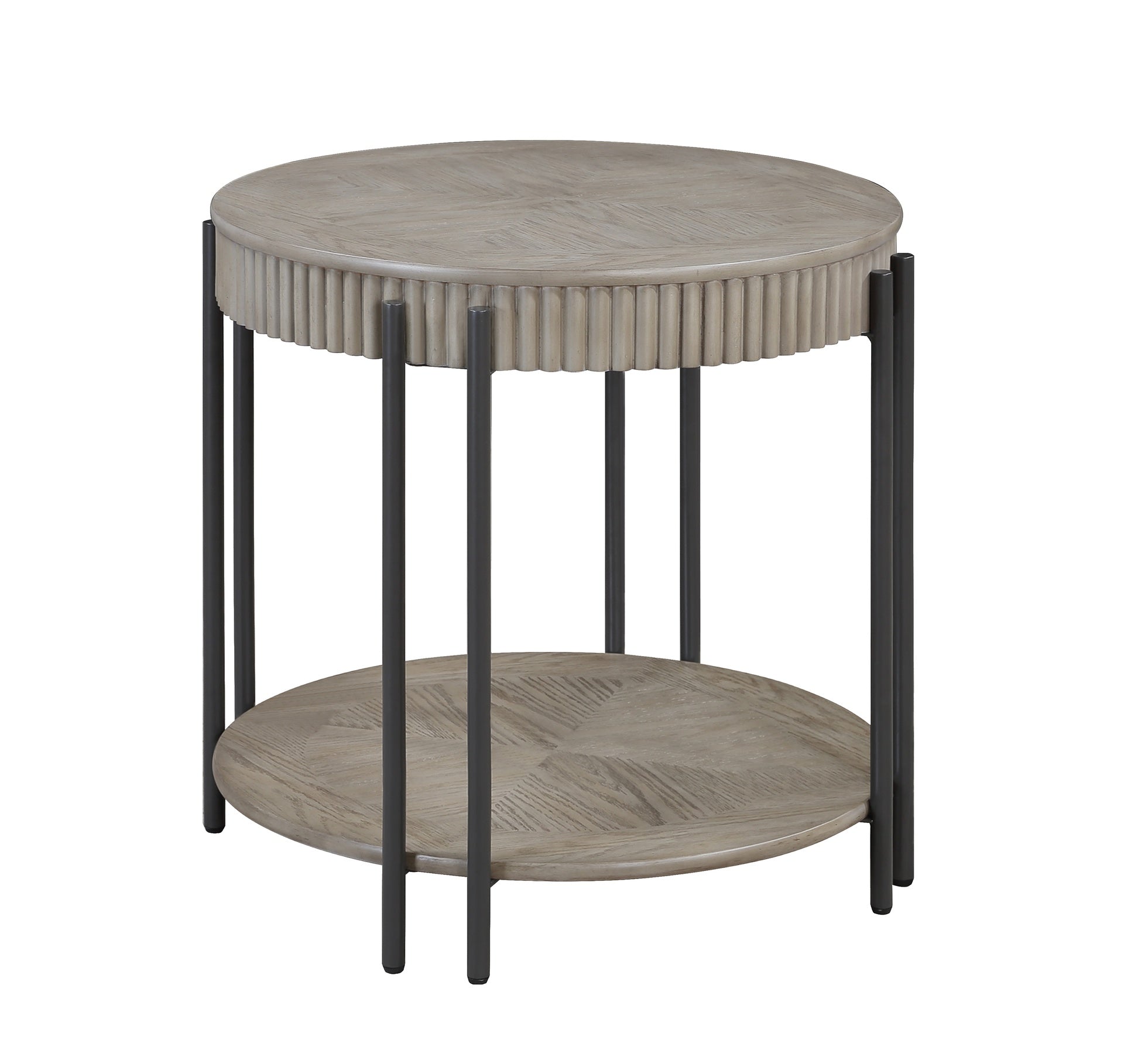 3pc Contemporary Round Coffee Table and Two End Table with Storage Shelf Black Brown Tan / Beige Finish Living Room Wooden Modern Furniture