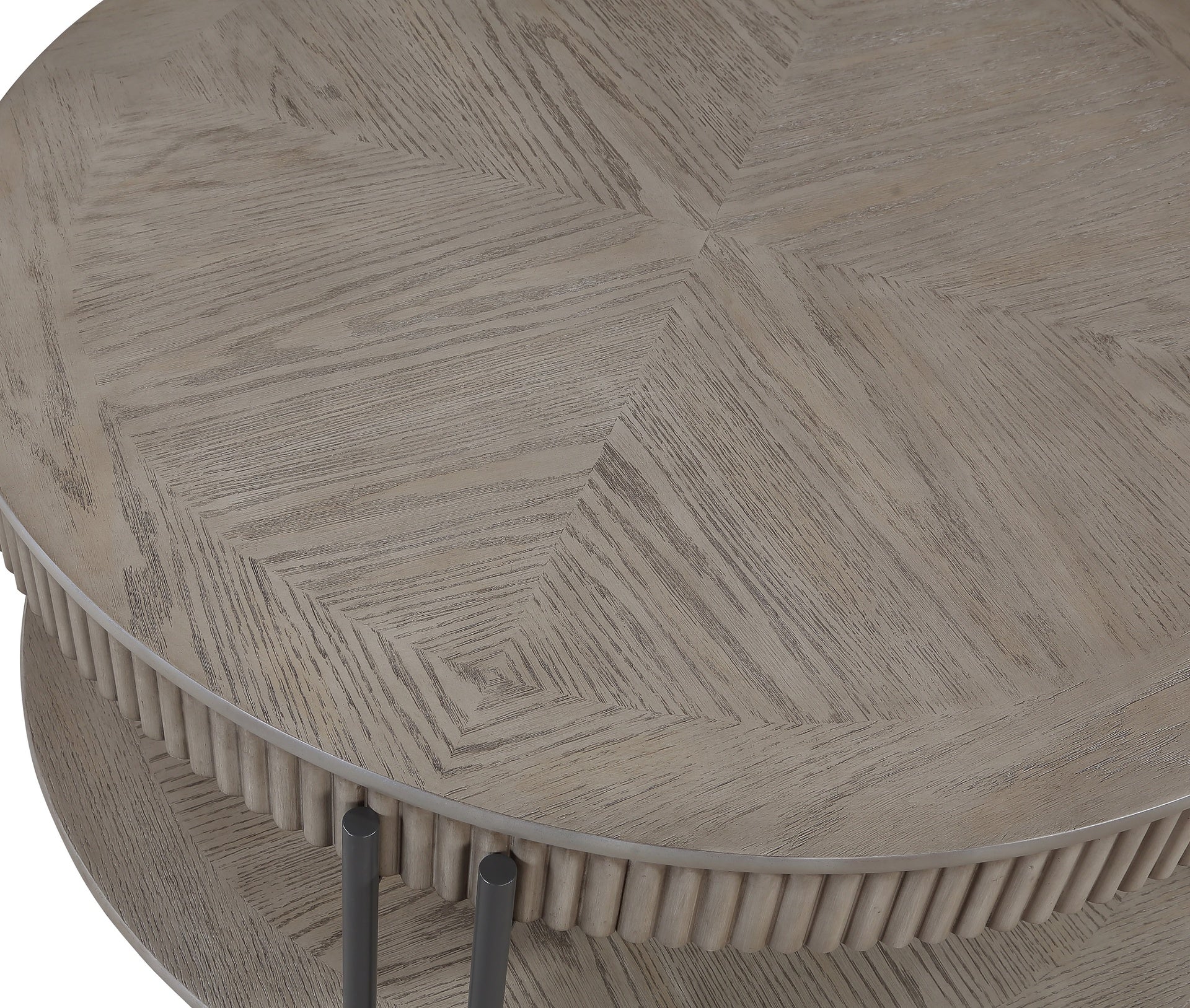 3pc Contemporary Round Coffee Table and Two End Table with Storage Shelf Black Brown Tan / Beige Finish Living Room Wooden Modern Furniture