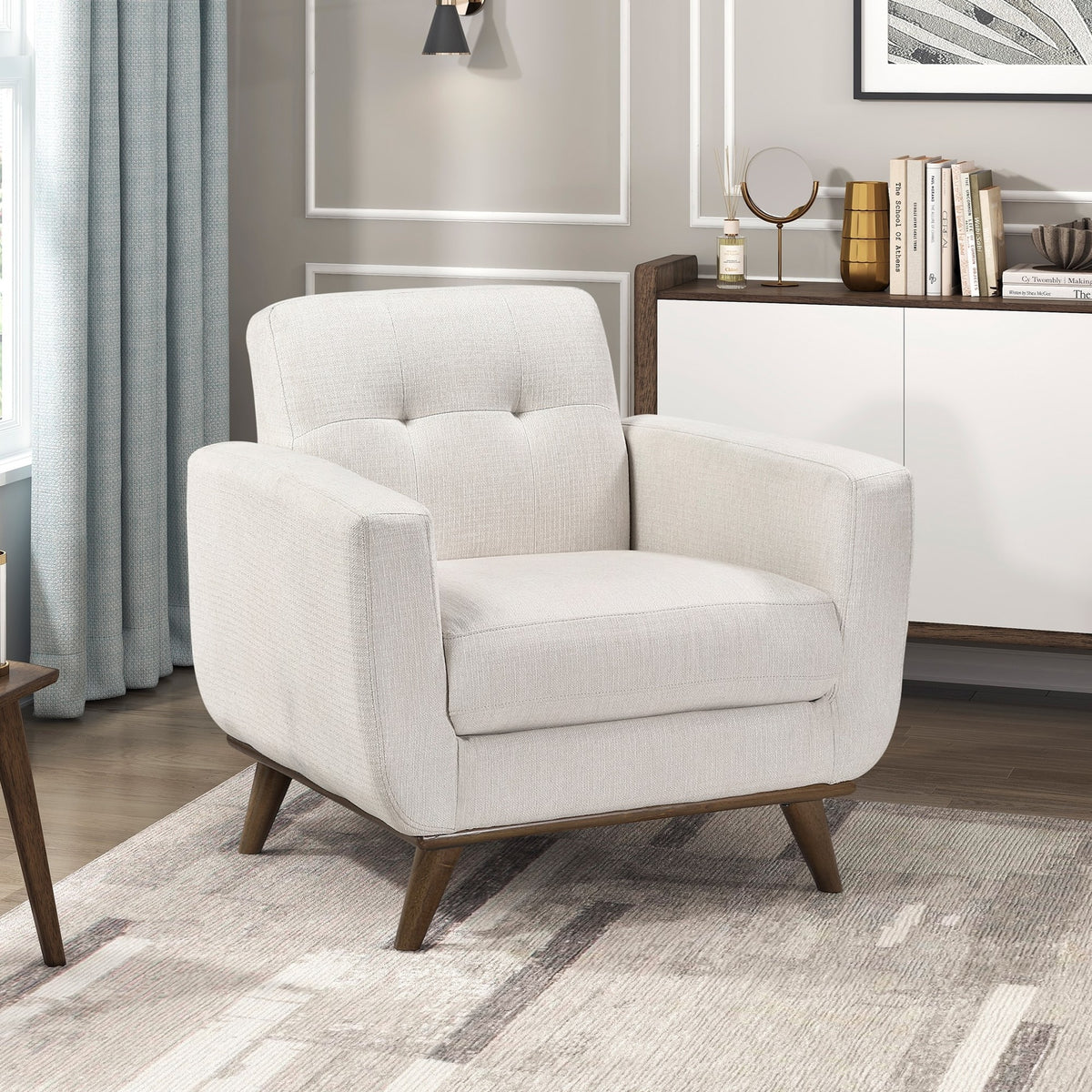 Contemporary Beige Chair Tufted Back Upholstered Cushion Seat Comfortable Solid Wood Legs Living Room Furniture 1pc