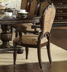 Traditional Formal Armchairs Set of 2 Cherry Finish with Gold Tipping Jacquard Fabric Upholstery Luxury Dining Furniture