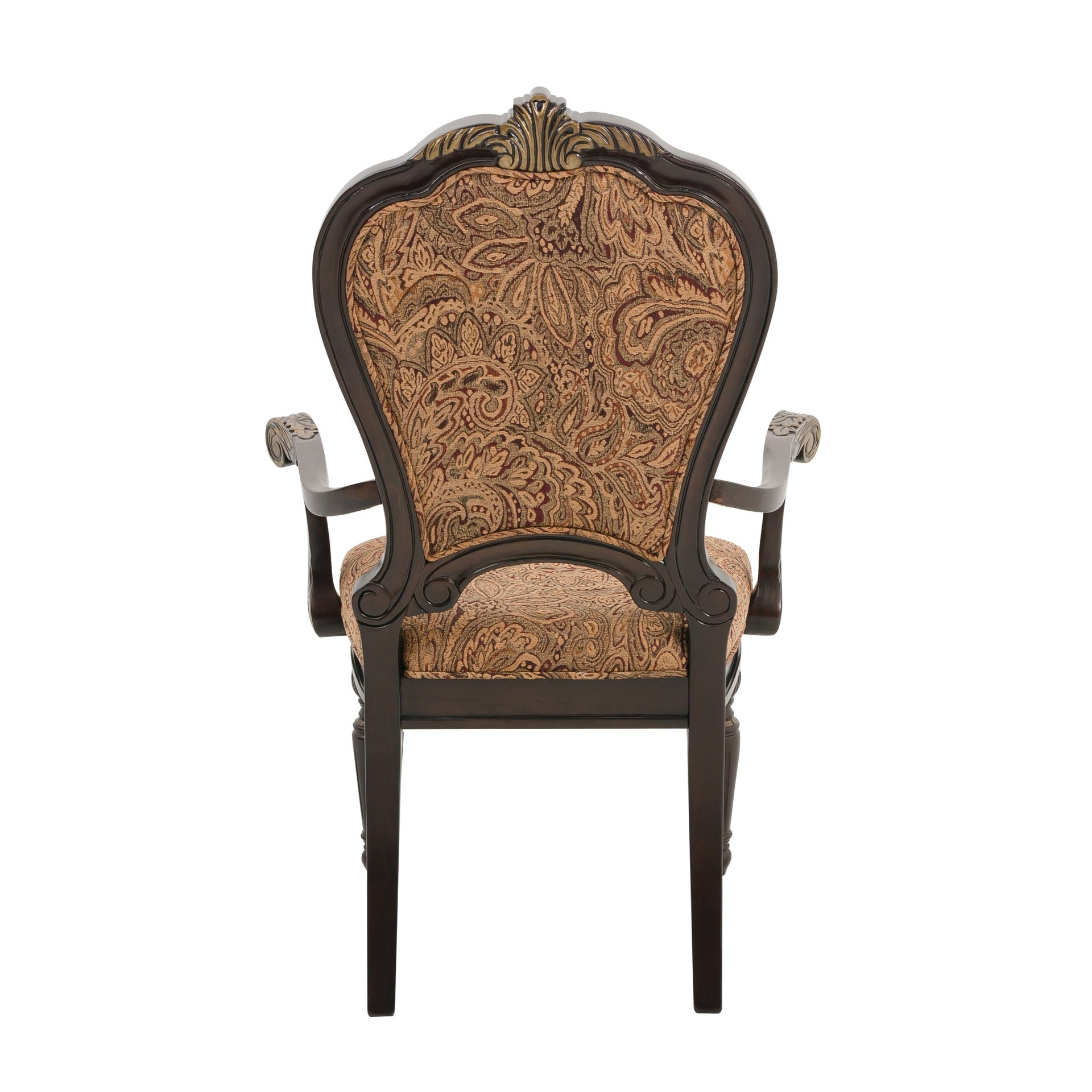 Traditional Formal Armchairs Set of 2 Cherry Finish with Gold Tipping Jacquard Fabric Upholstery Luxury Dining Furniture