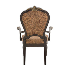 Traditional Formal Armchairs Set of 2 Cherry Finish with Gold Tipping Jacquard Fabric Upholstery Luxury Dining Furniture