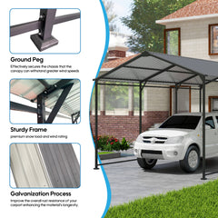 Metal Carport 10 ×15 FT Heavy Duty with Galvanized Steel Roof, Metal Garage Canopy with Galvanized Steel Roof & Frame, Car Tent Outdoor Storage Shed for Car, Boats and Truck, Gray